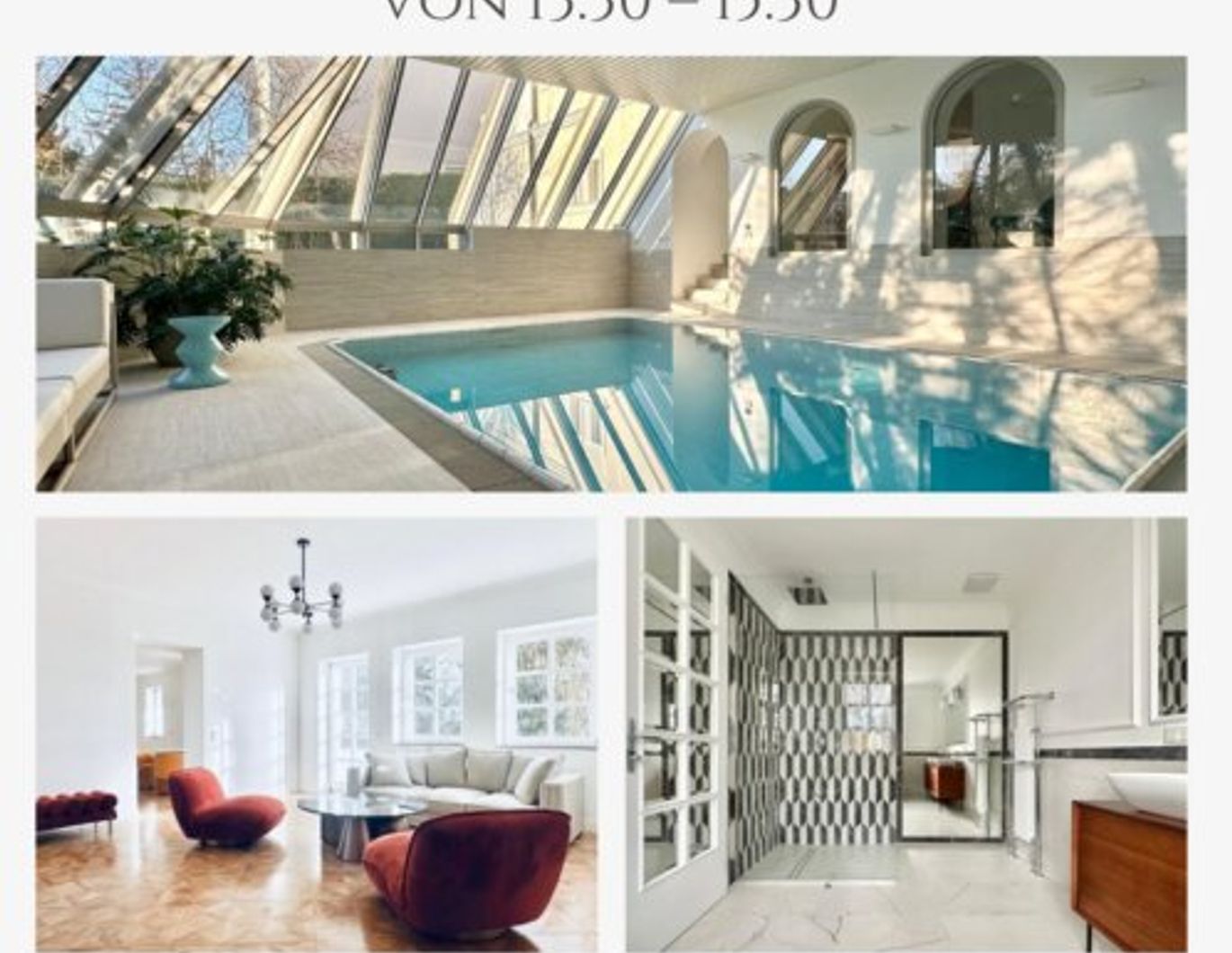 Riesige Familienvilla mit Poolhalle auf Gartenebene mit großer Garage