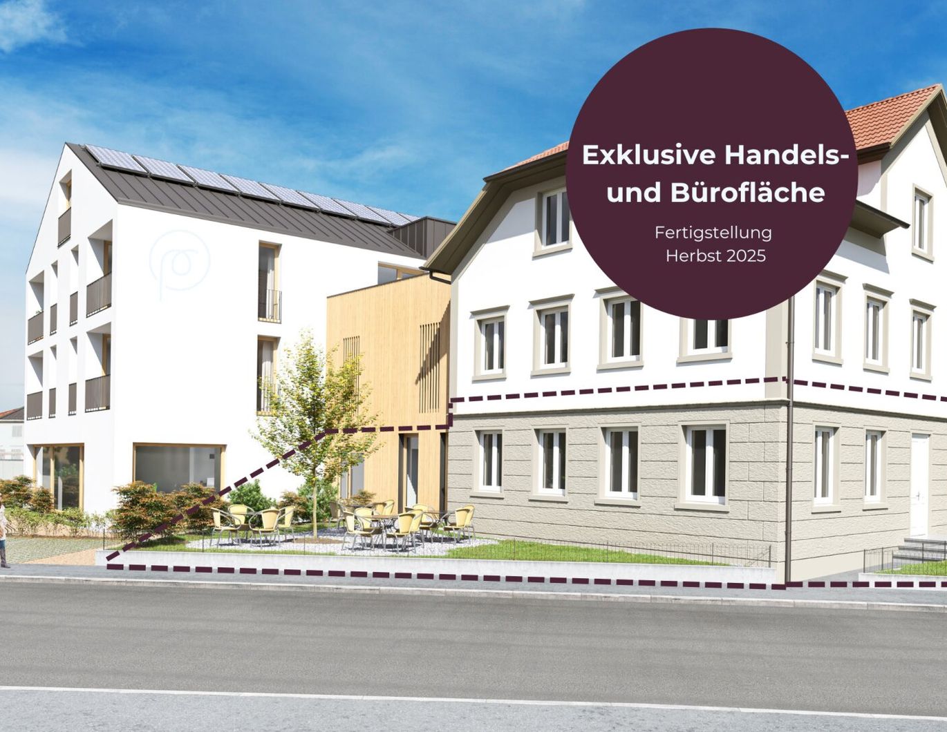 Elegante Geschäfts- oder Bürofläche im Harder Zentrum: 132 m², komplett renoviert, inklusive Gärten und Parkplätzen